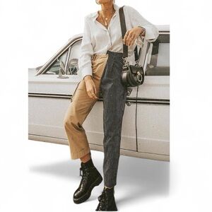 Choosy Night & Day Brown Dark Pinstriped Pants One Side 100% Cotton NWT Size 4